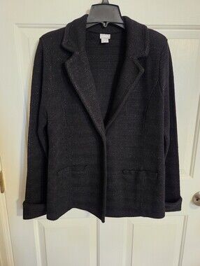 Chico's Black Sparkly Lapel Jacket Size L ✨ Stylish Blazer